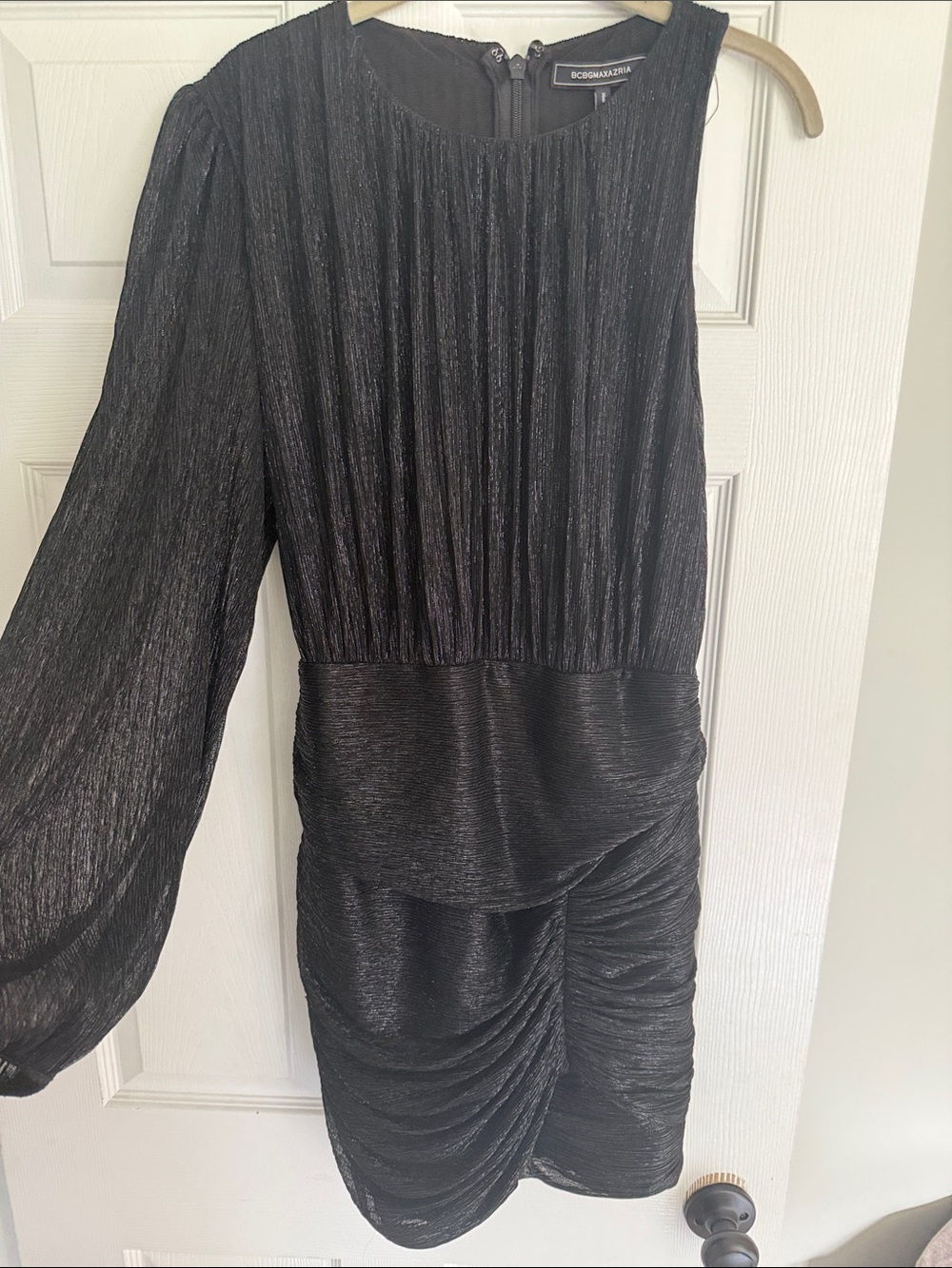 BCBGMaxAzria Black Metallic Long-Sleeve Pleated Dress